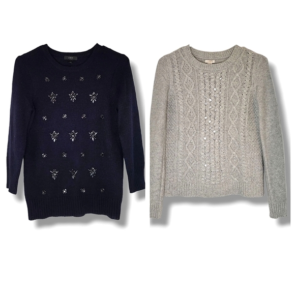 J. Crew Bundle of 2 Wool Blend Sweaters Size XS Blue Gray - Picture 4 of 11